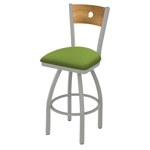 25" Swivel Counter Stool, Nickel Finish, Med Back, Canter Kiwi Green Seat